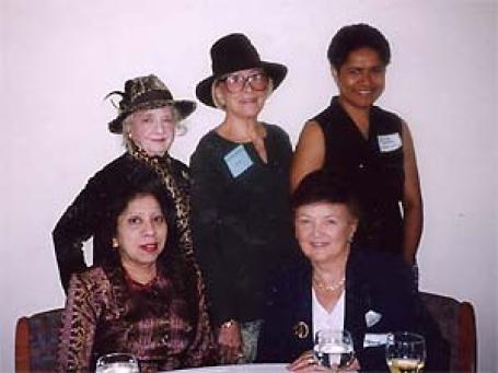 At our UN luncheon , seated are Thailand Ambassador Laxana Laohaphan and Teresa Hintzke. Standing are Francesca Todd, Casey Bush, and Frances Savua, wife of Fiji Ambassador